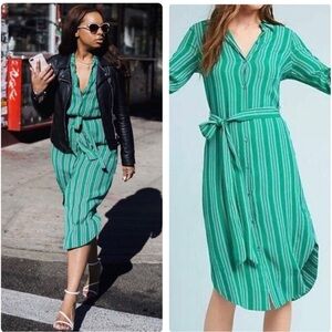 Anthro Maeve Martina Striped Shirt Dress midi